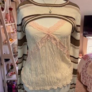 🤎No Boundaries Cream and Brown Striped Sweater🤎